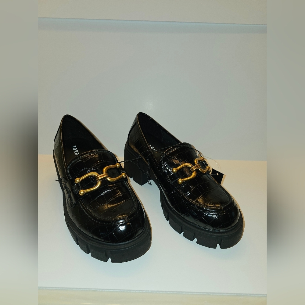 torrid Black Croc-Embossed Chunky Loafers with Gold Bit